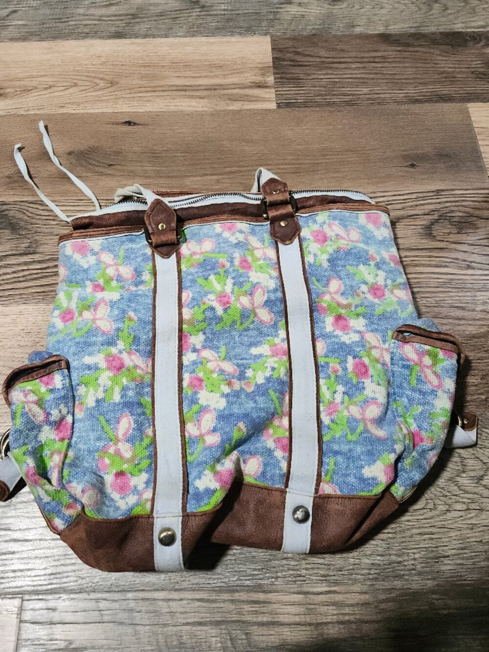 Free People Blue Floral Print Large Hobo Tote Bag Purse